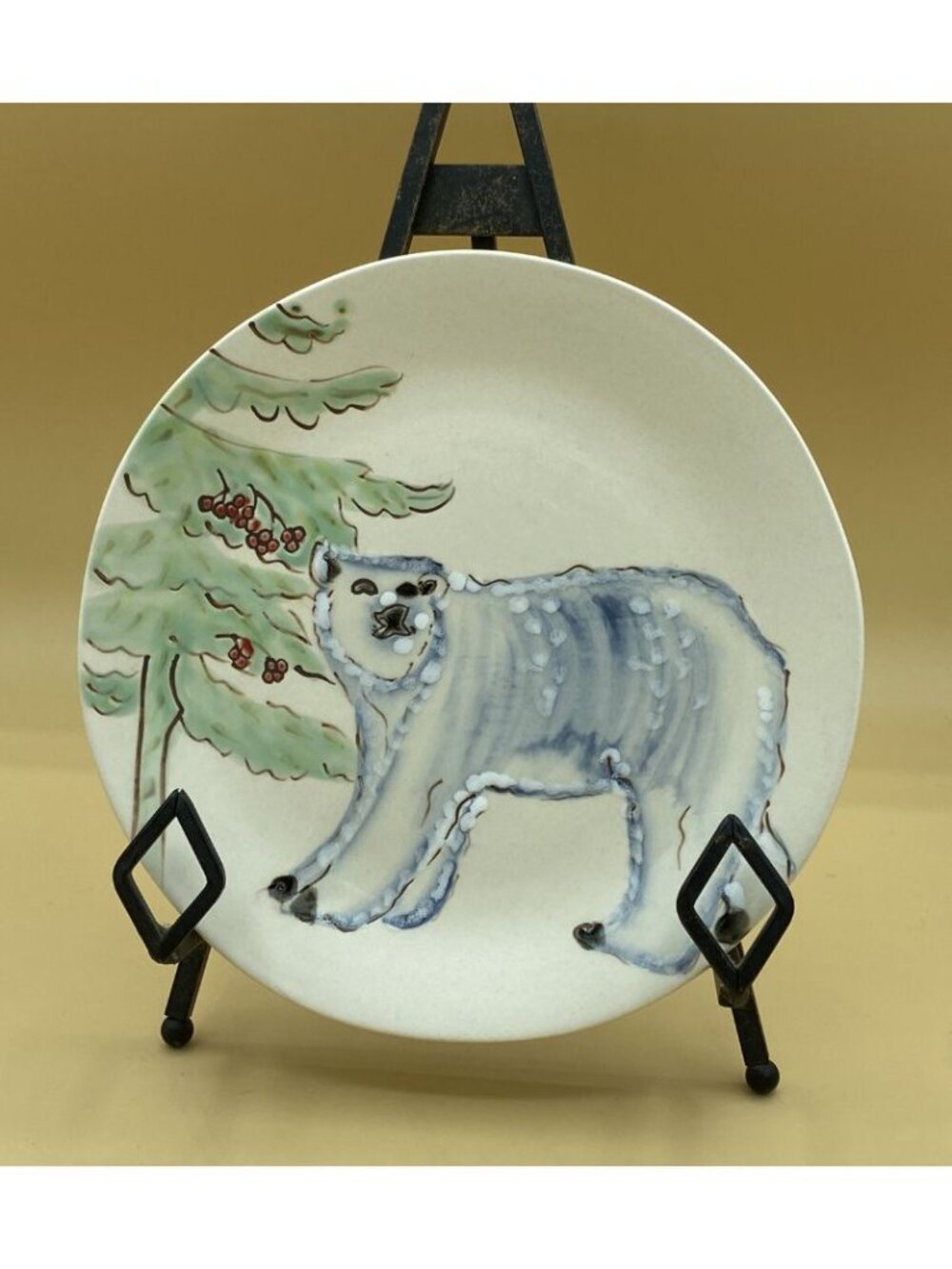 Pottery Barn Embossed 8 1/4” Plate Polar Bear 3D Glazed Design READ